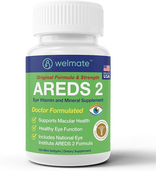 WELMATE - AREDS 2 (60 Servings) - Eye Vitamin and Mineral Supplement - Vitamin C, Zinc, Lutein, Zeaxanthin - Macular Health - Doctor Formulated & Tested - Eye Care - Gluten Free - 120 Mini Softgels