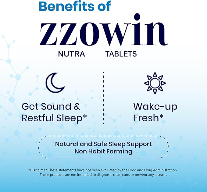 Zzowin Sleep Support Supplement – 5mg Melatonin, Valerian Root, Magnesium for Deep Sleep & Relaxation 30 Tablets | Natural Sleep Aid, Non-Habit Forming | Improve Sleep Quality | Pack of 1