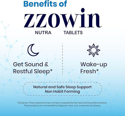 Zzowin Sleep Support Supplement – 5mg Melatonin, Valerian Root, Magnesium for Deep Sleep & Relaxation 30 Tablets | Natural Sleep Aid, Non-Habit Forming | Improve Sleep Quality | Pack of 1