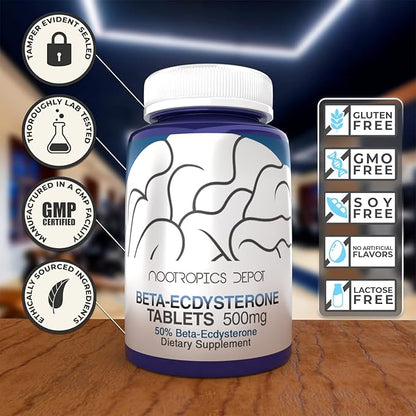 Nootropics Depot Beta Ecdysterone/20-Hydroxyecdysone 50% Tablets | 500mg | Cyanotis Arachnoidea Extract | Phytoecdysteroid | 30 Count