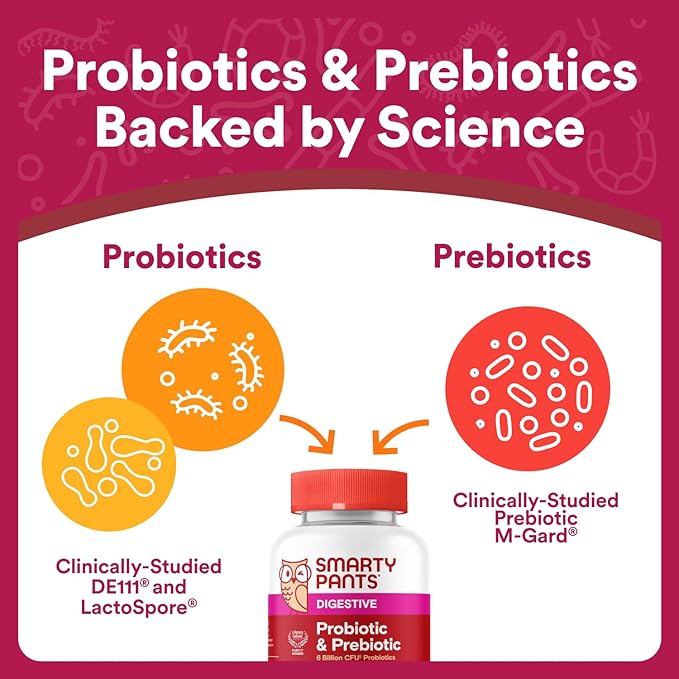 SmartyPants Adult Probiotic & Prebiotic Gummies for Digestive Health: 6 Billion CFU Gut Health Supplement, Clinically Studied Prebiotic for Immune Support, Grape, 60 Count (30 Day Supply)