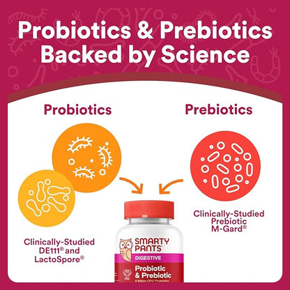 SmartyPants Adult Probiotic & Prebiotic Gummies for Digestive Health: 6 Billion CFU Gut Health Supplement, Clinically Studied Prebiotic for Immune Support, Grape, 60 Count (30 Day Supply)