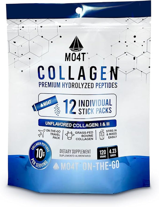 Hydrolyzed Collagen Peptides - Collagen Travel Packets - Grass-Fed- Unflavored,-Portable Collagen Powder for Joints, Hair, Skin & Nails -12 Sachets - Collagen Stick Packs