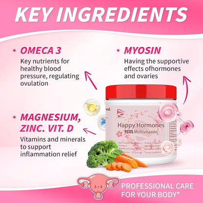 New Upgrade Happy Hormones PCOS Multivitamin,Hormone Balance for Women-Cycle Support Supplements-Menopause and Mood Support Supplement PMS Support for Women (3)