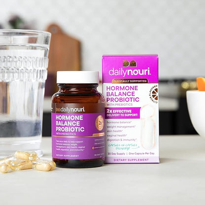 Daily Nouri Hormone Balance Probiotic for Women | Capsules for PCOS, Vaginal pH, Yeast Balance, Skin Health, Digestion & Immunity | 7 Probiotic Strains & Vegan Ahiflower Omega Oil | 30-Day Supply