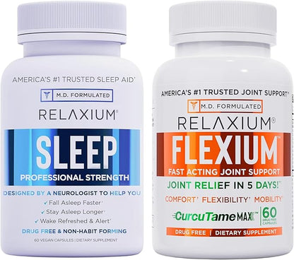 Relaxium Sleep & Joint Relief Bundle, Melatonin & Ashwagandha Sleep Aid + CurcuTame & Glucosamine Chondroitin, 60 Capsules Each, Drug-Free Support for Sleep & Joint Health