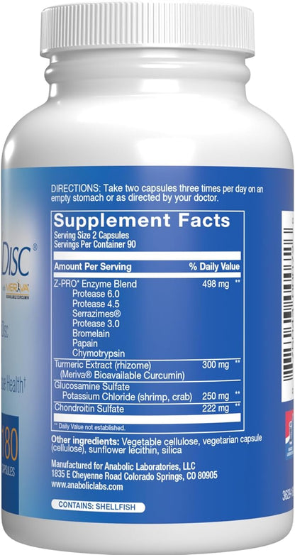 Nutra Disc & Joint Support Supplement - Clinically Formulated Restorative Cartilage Ligament and Tendon Supplement with Meriva Curcumin Enzymes Glucosamine and Chondroitin for Adults (180)