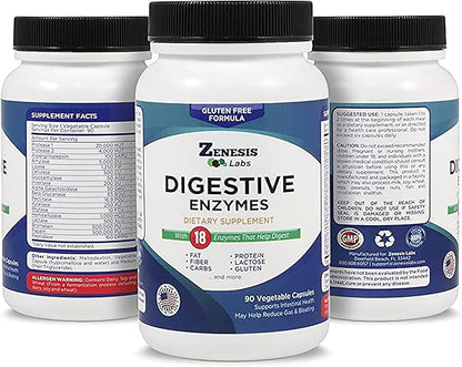 Zenesis Labs Digestive Enzymes - with Amylase, Bromelain, Protease, Lipase & 14 Other Enzymes Bulk 360 Capsule Supply (4 Bottle Set - 90 Capsules/Bottle)