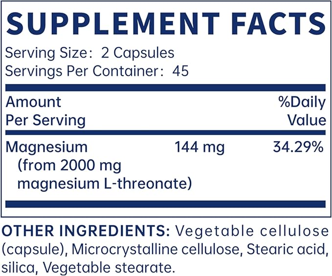Magnesium L-Threonate, Magnesium Breakthrough, Brain Supplements for Memory and Focus, Sleep and Cognitive Support for Kids & Adults (90 Capsules)