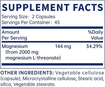 Magnesium L-Threonate, Magnesium Breakthrough, Brain Supplements for Memory and Focus, Sleep and Cognitive Support for Kids & Adults (90 Capsules)