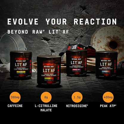 BEYOND RAW LIT Advanced Pre-Workout Formula, ICY Fireworks, for Energy, Focus, Endurance, Pumps, with 300mg Rapid and Targeted Release Caffeine, Creatine, Betaine, Beta Alanine, Taurine, 20 Servings