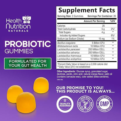 Probiotic Gummies for Digestive Health - Daily Probiotics for Women & Men Gummy, 5 Billion CFU Probiotics Supplement, Probiotic Strains Supports Immune, Vaginal, & Gut Health, Non-GMO - 60 Gummies
