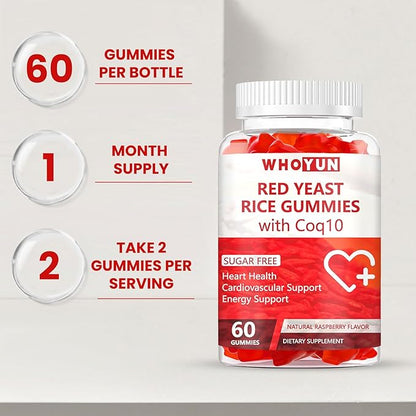 Red Yeast Rice with Coq10 Gummies Sugar Free, Red Yeast Rice Supplement