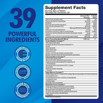 Focus Fast Brain Supplement - Improve Working Memory, Enhance Focus, Boost Cognition in as Little as 1 Hour. Caffeine/Stimulant Free Nootropic