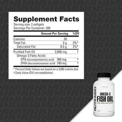 NutraBio Omega 3 Fish Oil Supplements, 2,000mg, 400 Softgels - EPA DHA Omega 3 Fatty Acid Supplement to Help Support a Healthy Heart