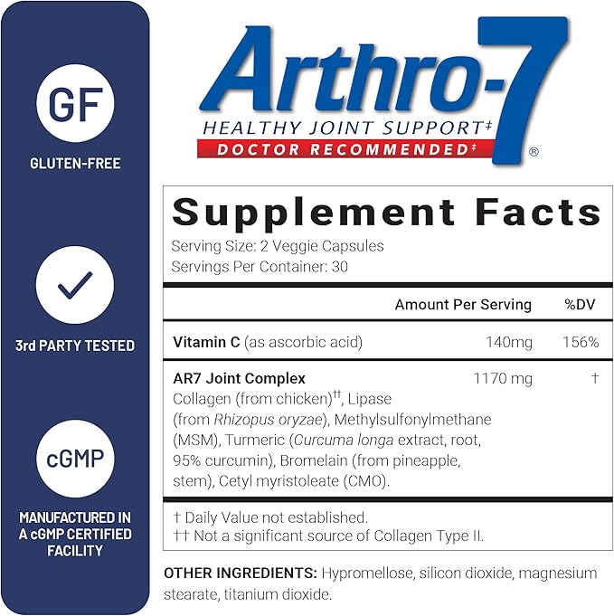 U.S. Doctors’ Clinical Arthro-7 - Clinically Proven Joint Support Complex with Turmeric, Collagen, Bromelain for Flexibility, Mobility, & Strong Cartilage - 180 Capsules(3 Bottles) - 45/90-Day Supply
