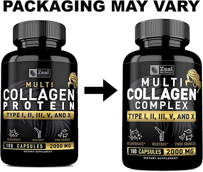 Multi Collagen Peptides Pills (Types Ⅰ,Ⅱ,Ⅲ,Ⅴ,Ⅹ) Grass Fed Collagen Pills (180 Capsules) - Hydrolysate Collagen Protein Blend for Hair, Skin, Nails, and Joint Support - Collagen Pills for Women