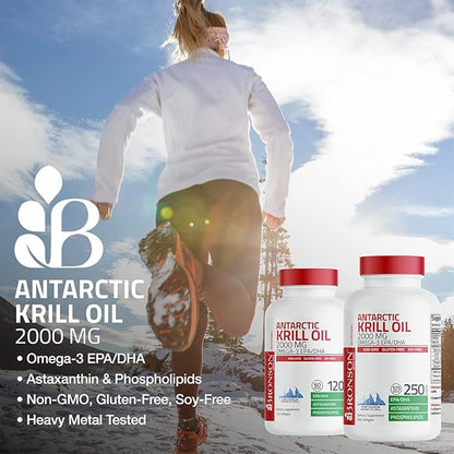Bronson Antarctic Krill Oil 2000 mg with Omega-3s EPA, DHA, Astaxanthin and Phospholipids 120 Softgels (60 Servings)