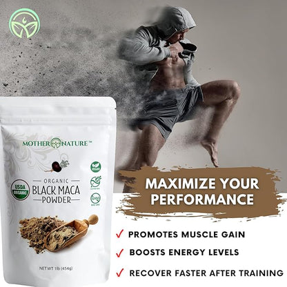 Organic, Raw Peruvian Black Maca Root Powder - Premium USDA Certified, Ideal for Men & Women, Boost Workouts, Enhance Muscle Recovery, Non-GMO, Vegan Superfood, 16 oz