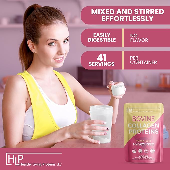 Healthy Living Proteins - Hydrolyzed Bovine - Protein Collagen Type 1 & 3 Unflavored -Collagen Powder - Grass Fed, Pastured Rasied - Bovine Peptides - Keto & Paleo - Gluten Free (Unflavored 16 oz)