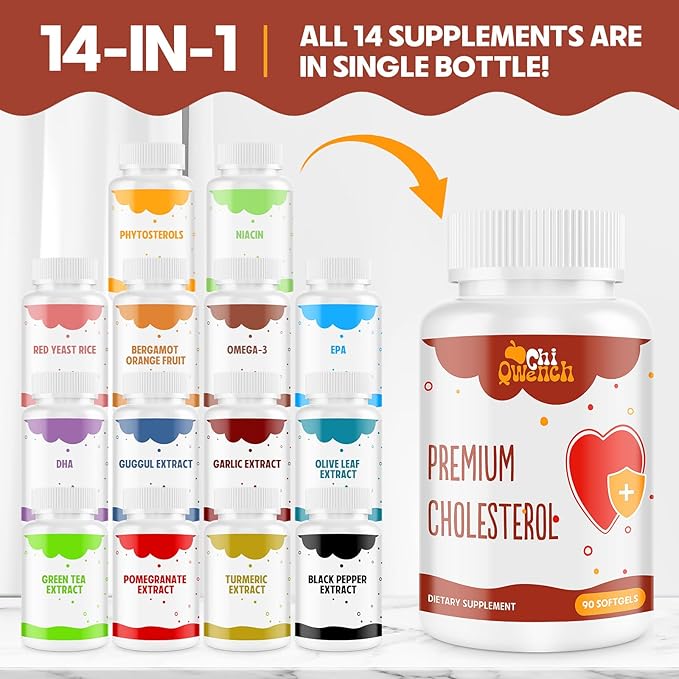 Cholesterol Supplements with Plant Sterols, Niacin, Red Yeast Rice, Citrus Bergamot, Garlic, Cholesterol Supplement Support Normal Cholesterol Levels, 360 Softgels