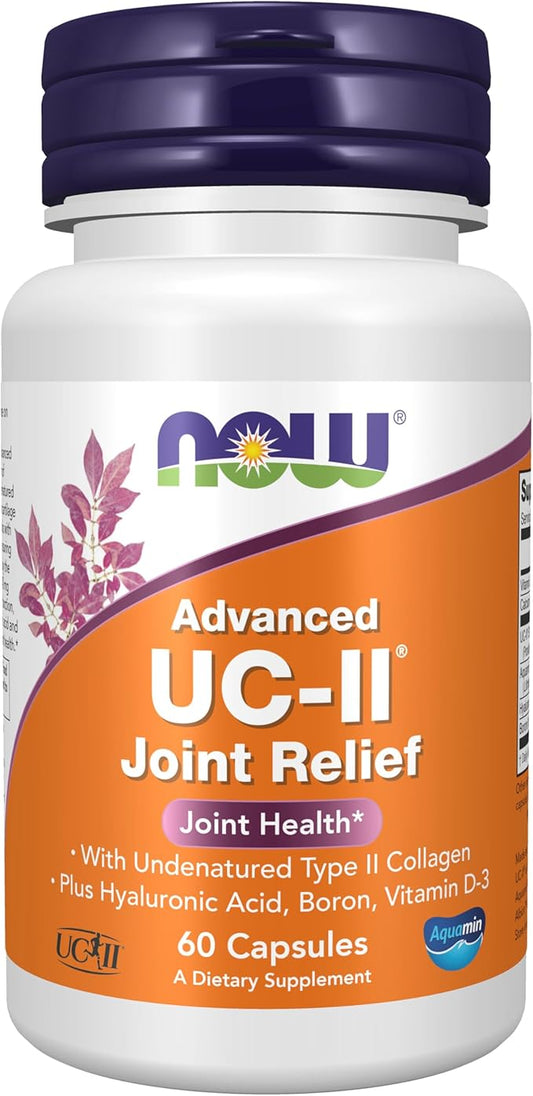 NOW Foods Supplements, UC-II Advanced Joint Relief with Undenatured Type II Collagen, plus Hyaluronic Acid, Boron, Vitamin D-3, 60 Veg Capsules