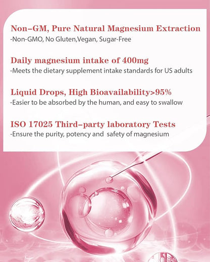 Liquid Magnesium Glycinate 400mg, Kids Magnesium Complex Drops with Vitamin B C D for Bone Health,Relaxation and Sleep Non GMO Gluten Free (2 Fl Oz/1PCS)
