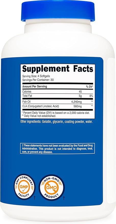 Nutricost Fish Oil with CLA (120 Softgels) - 4240mg Fish Oil and 560mg Conjugated Linoleic Acid Per Serving, GMO-Free, Gluten Free, 30 Servings