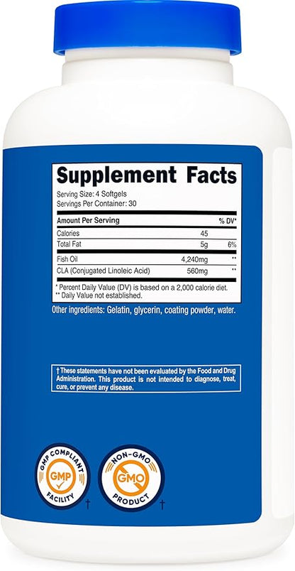 Nutricost Fish Oil with CLA (120 Softgels) - 4240mg Fish Oil and 560mg Conjugated Linoleic Acid Per Serving, GMO-Free, Gluten Free, 30 Servings