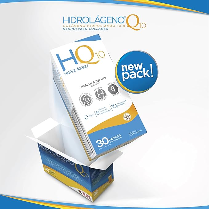 Hidrolageno Q10, Hydrolyzed Collagen, Vitamins, ZINC, Antioxidants, 30 sachets per pack, 4.2 Ounce, Pack of 1