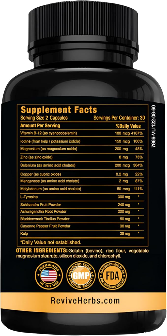 Thyroid Support: Powerful Blend of Ashwagandha, Iodine, Selenium, Magnesium, Zinc, Vitamin B12 & More for Optimal Health - 60 Capsules