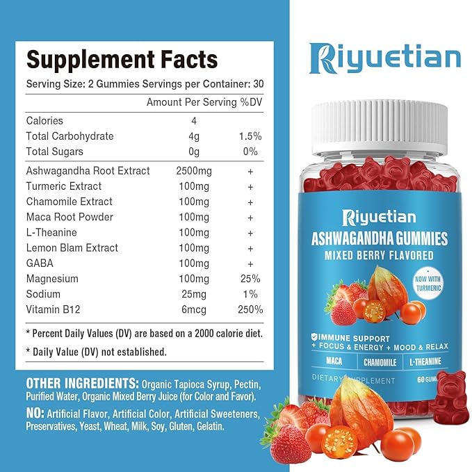 Ashwagandha Gummies for Women & Men - Immune Support & Increased Energy - Ashwagandha Supplements for Men & Women - Natural Strawberry Flavor (120 Count)
