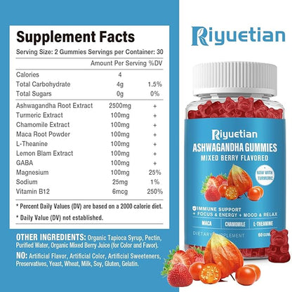 Ashwagandha Gummies for Women & Men - Immune Support & Increased Energy - Ashwagandha Supplements for Men & Women - Natural Strawberry Flavor (120 Count)