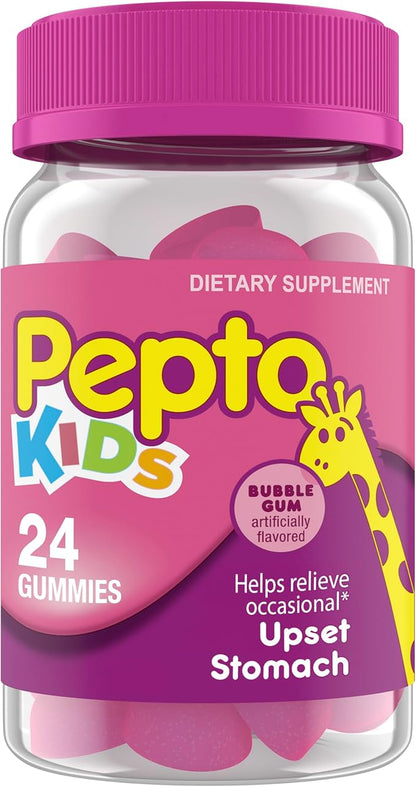 Pepto Kids Gummies, Helps Relieve Occasional Upset Stomach, Acid Indigestion, Sour Stomach and Heartburn, 24 Gummies
