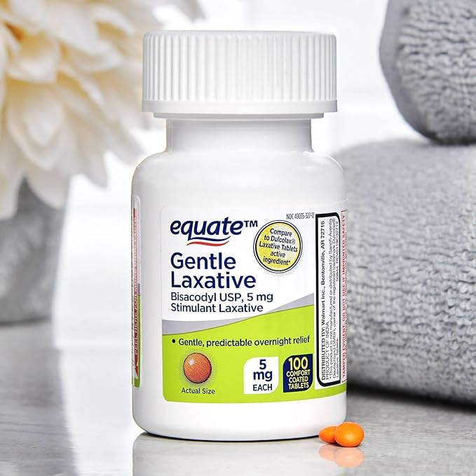 Bisacodyl 5mg Tablets- Equate Gentle Laxative for Constipation 100ct for Daily Use (Pack of 2), Boxed by Fusion Shop Store