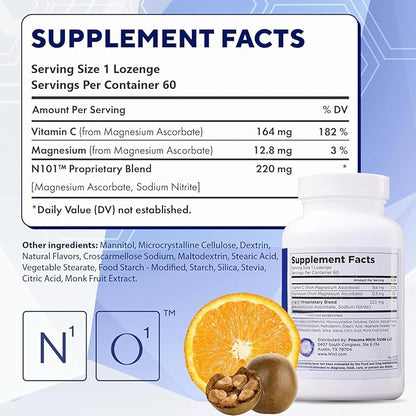 Nitric Oxide Lozenges for Heart Health Support - Dietary Supplement for Blood Flow, Oxygenation and Blood Pressure - 120 Count