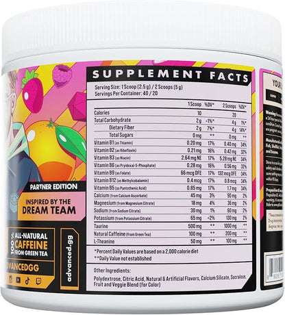 Advanced Energy - Energy Boosting Formula with Electrolytes for Hydration - L-Theanine to Combat Jitters - Sugar Free & Keto Friendly with No Artificial Colors - (40 Servings) (Dream Team Punch)