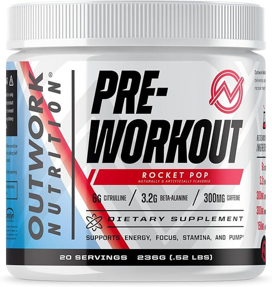 Outwork Nutrition Pre-Workout for Men & Women, Pre Workout Without Creatine, Nootropic Pre Workout Powder with Citrulline Malate, Beta Alanine, Taurine, Rhodiola & Caffeine (Rocket Pop)