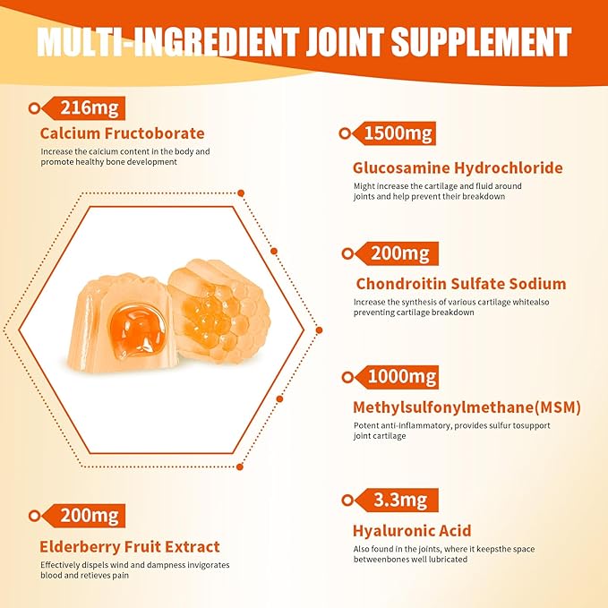 Glucosamine Chondroitin Gummies with MSM for Men Women - Sugar Free Extra Strength Joint Support Glucosamine Gummies Supplement for Adults Flexibility Back Knees Hands Pineapple Flavor (2 Packs)