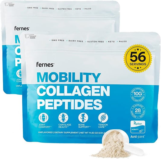 Mobility Collagen Peptides Powder - Glucosamine, Chondroitin, Hyaluronic Acid & Liposomal Vitamin C Join Bone & Cartilage Support Grass-Fed Type I & III Keto & Paleo 56 Servings, 23.66 oz