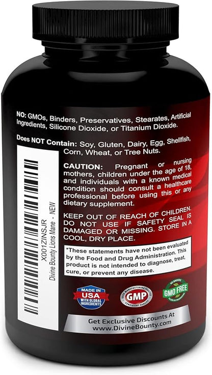Organic Lions Mane Mushroom Capsules - 1800mg Strongest Lion's Mane Mushroom Supplement - Non-GMO Lions Mane Extract Powder - Nootropic Brain Supplement - Brain & Immune Support - 90 Vegetarian Caps