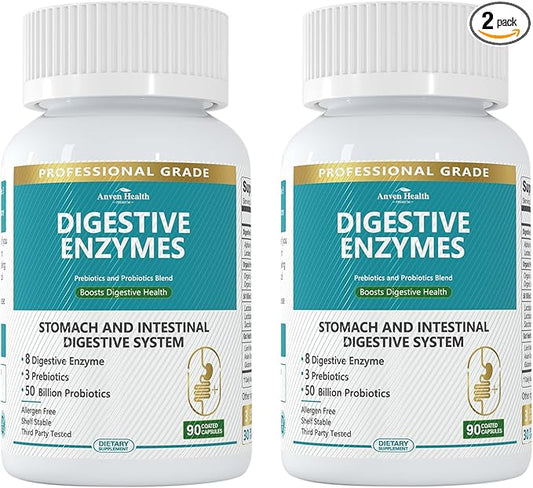 Digestive Enzymes with Probiotics Prebiotics for Women Men - Multi Enzyme for Bloating Relief, Gas, Constipation, Digestive & Gut Health, Vegan & Non-GMO | 180 Capsules