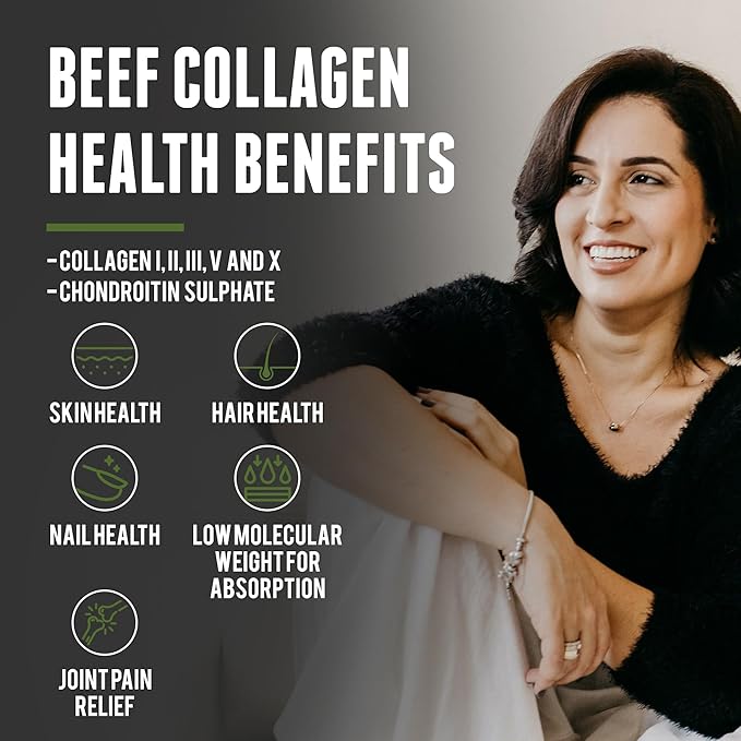 Grass Fed Beef Collagen - New Zealand Sourced Natural Collagen Supplement. (Types I, II, III, V and X) 3,000mg per Serving, 200 Count