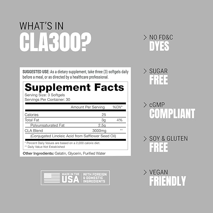 PROSUPPS CLA 3000 Lean Body Composition Support - Stim-Free Conjugated Linoleic Acid Workout Supplement for Weight Management & Appetite Support with Omega 6 Fatty Acid - Gym & Fitness - 90 Softgels