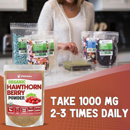 XPRS Nutra Organic Hawthorn Berry Powder - Premium USDA Organic Hawthorne Berry Powder for Cardiovascular Support - Vegan Friendly Hearth Health Supplement (4 Ounce)