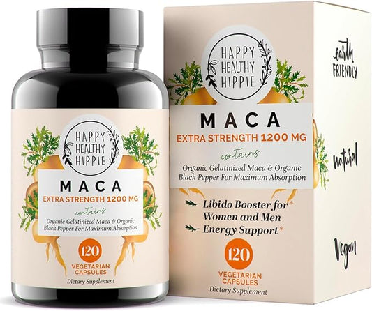 Organic Maca Root Capsules 1200 mg – Libido Booster for Women Fast Acting & Potent | Aphrodisiac Supplement | Energy Pills from Peru | Includes Black Pepper for High Absorption | Vegan, 120 Ct