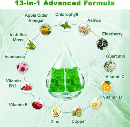 2 Pack Chlorophyll Gummies with Ashwagandha Vitamin C Zinc for Body Odor Skin Energy Immune Support Deodorant, Apple Flavor 120 Cts