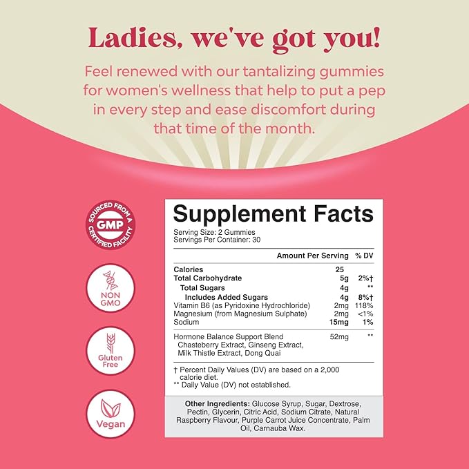 Hormone Balance for Women Gummies of All Ages - PMS Support Supplement for Women, Regulate Menstrual Cycle & Hormonal Balance, Menopause & Mood Swings with Vitamin B6 & Dong Quai - 60 Chews x2