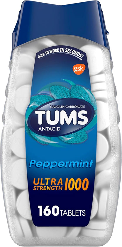 TUMS Ultra Strength Chewable Antacid Tablets for Heartburn Relief, Peppermint - 160 Count