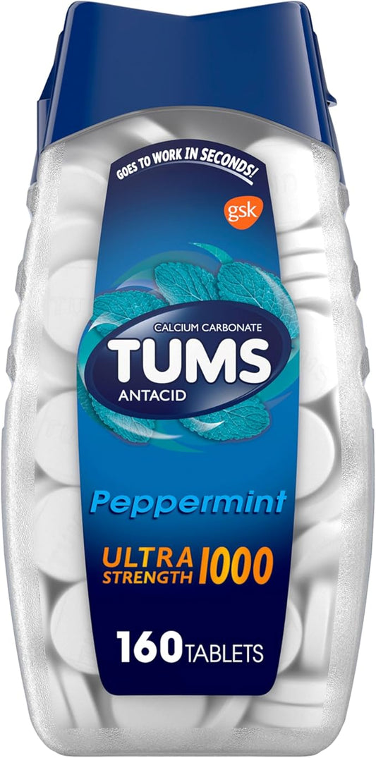 TUMS Ultra Strength Chewable Antacid Tablets for Heartburn Relief, Peppermint - 160 Count